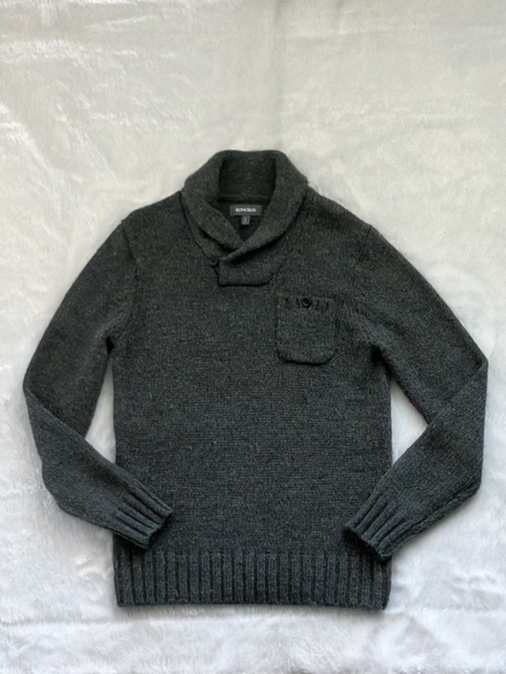 Bonobos Gray North Country Alpaca Wool Blend Shawl Collar Sweater, Slim Medium